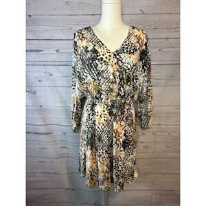 Savanna Jane Snake Print Dolman Sleeve Dress Size L Gold Black White